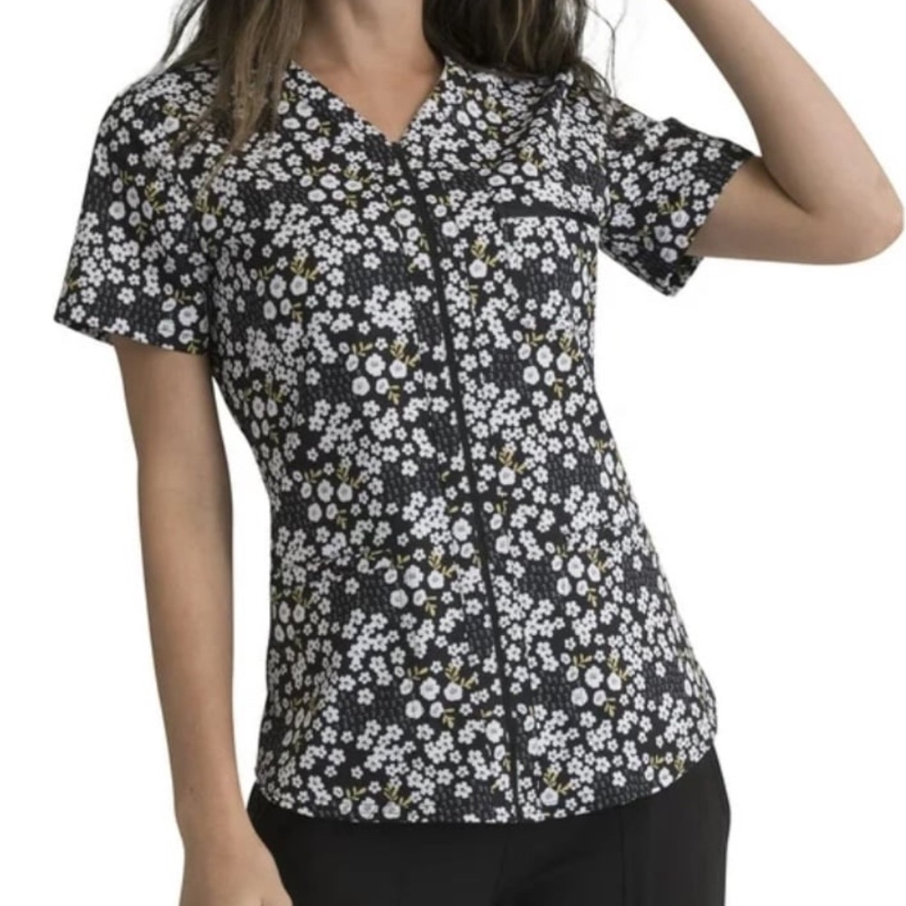 Elle Prints Scrubs Top for Women V-Neck Femme Fleurs